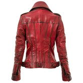 Damen Distressed Rugged-Off Kastanienbraun Stilvolle Schaffell Lederjacke